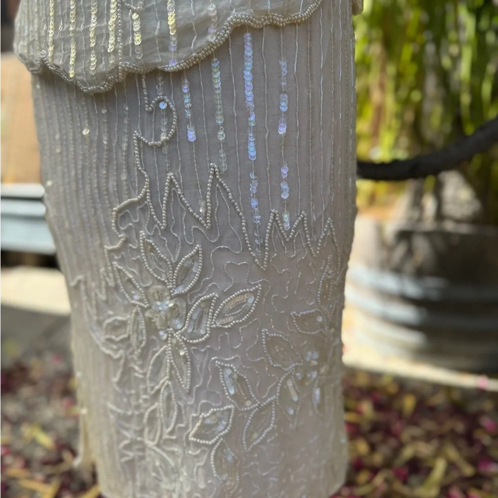 Two Piece Silk Beaded 80s Dress - Picture 3 of 7